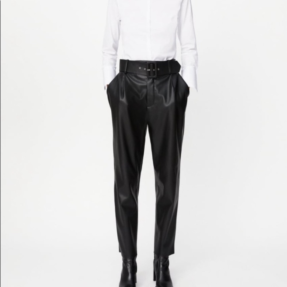Belted Faux Leather Pants